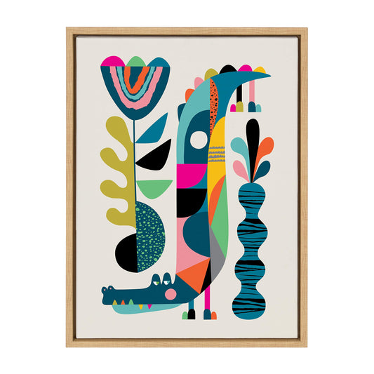 Kate and Laurel Sylvie Mid-Century Crocodile Framed Canvas Wall Art by Rachel Lee of My Dream Wall, 18x24 Natural, Chic Mid-Century Animal Art for Wall