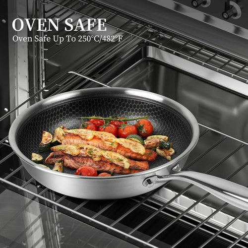 Innerwell Stainless Steel Frying Pan - 8 Inch Nonstick Honeycomb Skillet for Healthy Cooking | Compatible with All Cooktops