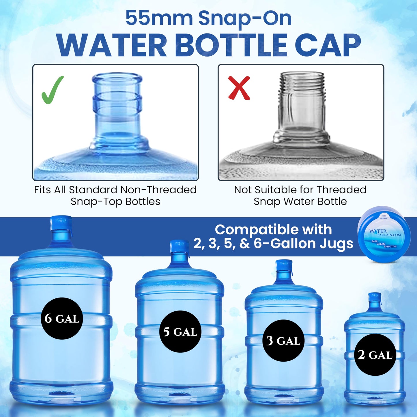 [10 Pack] USA Made 3 & 5 Gallon Water Bottle Caps - Spill Proof 5 Gallon Water Jug Cap fits 2, 3, 5, 6 Gallon Water Jugs - 5 Gallon Water Jug Lid - Lids for 5 Gallon Jug Cap, 3 Gallon Water Jug Cap