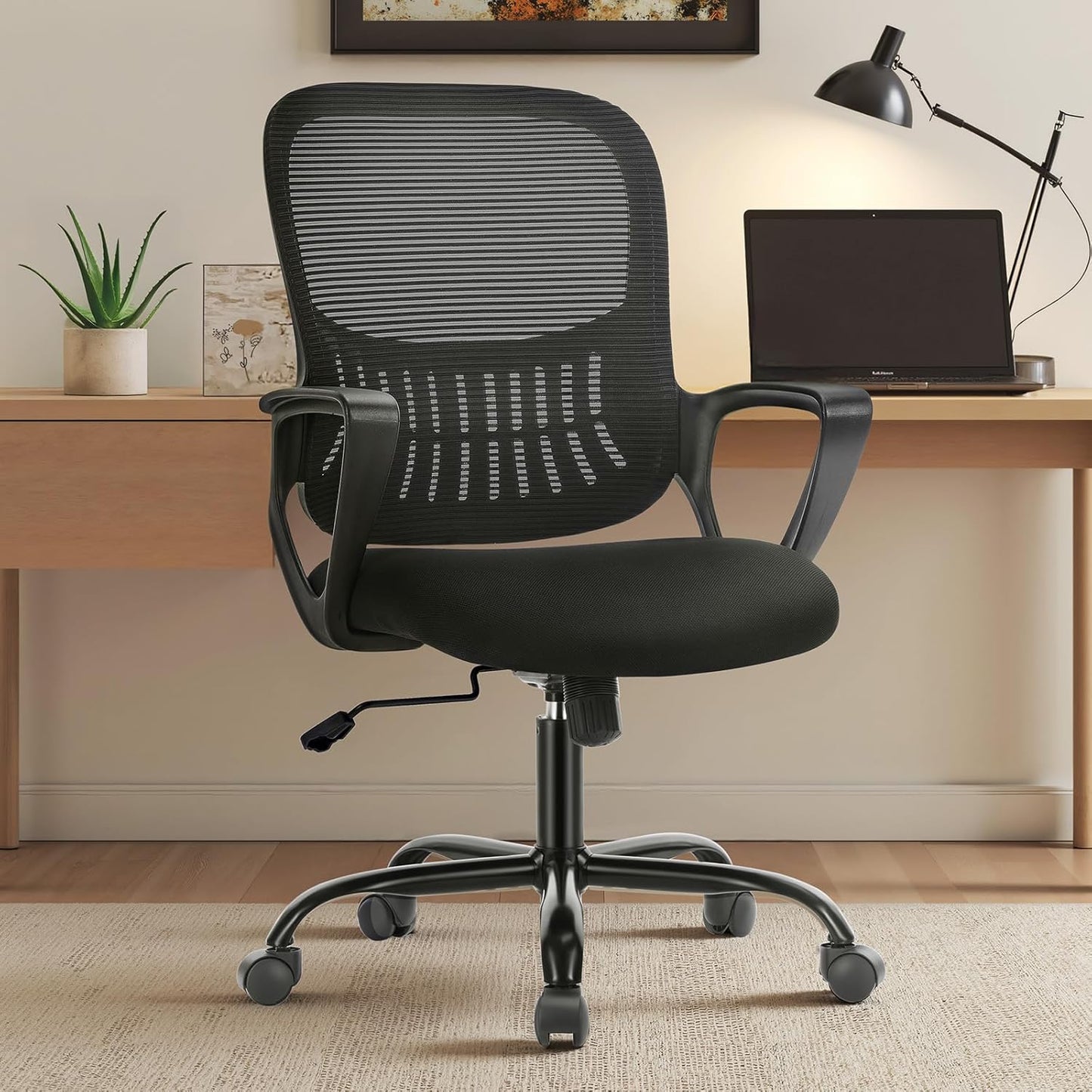 Sweetcrispy Ergonomic Mid-Back Mesh Executive Chair - Comfortable Lumbar Support, Black