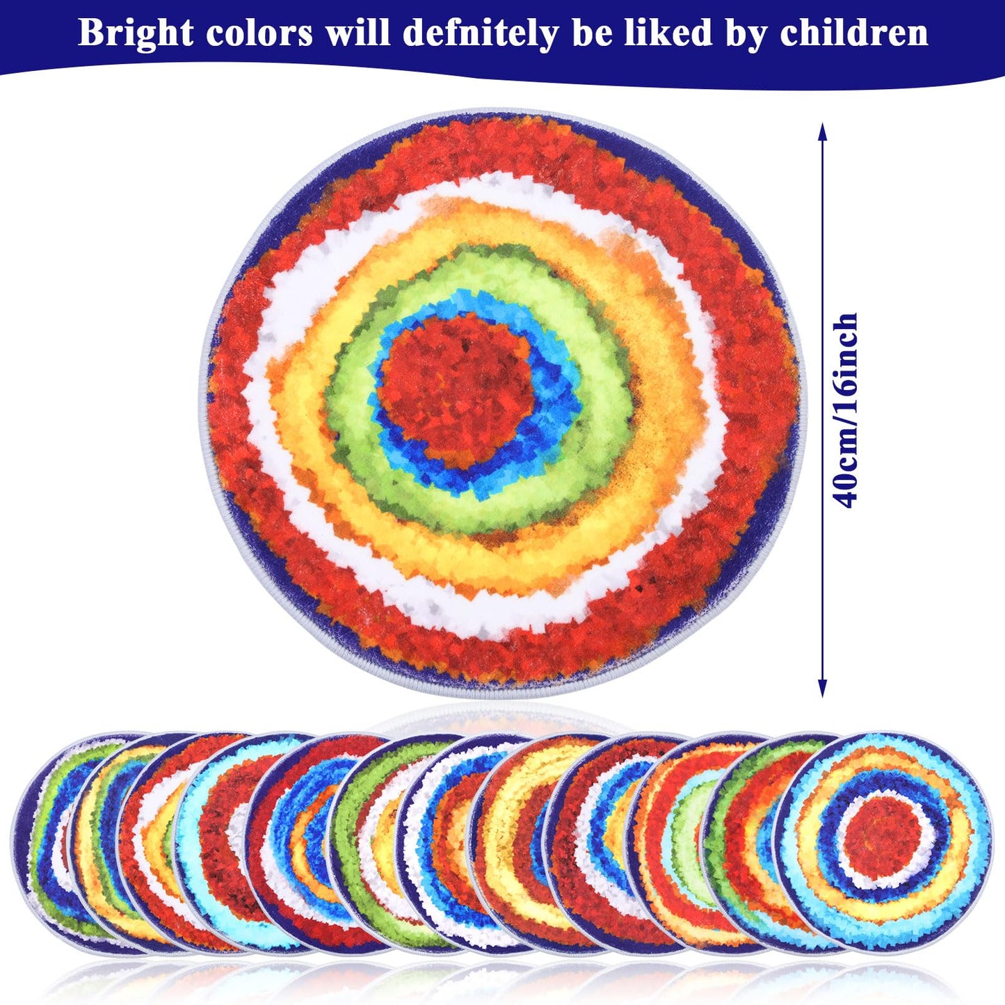 HiiARug Carpet Circles Kids Rug 16Inch Rainbow Crazy Carpet Circle Seats Preschool Classroom Accessories 12pcs Round Flexible Seats Group Activity Spots Marker for Classroom Kindergarden Playroom