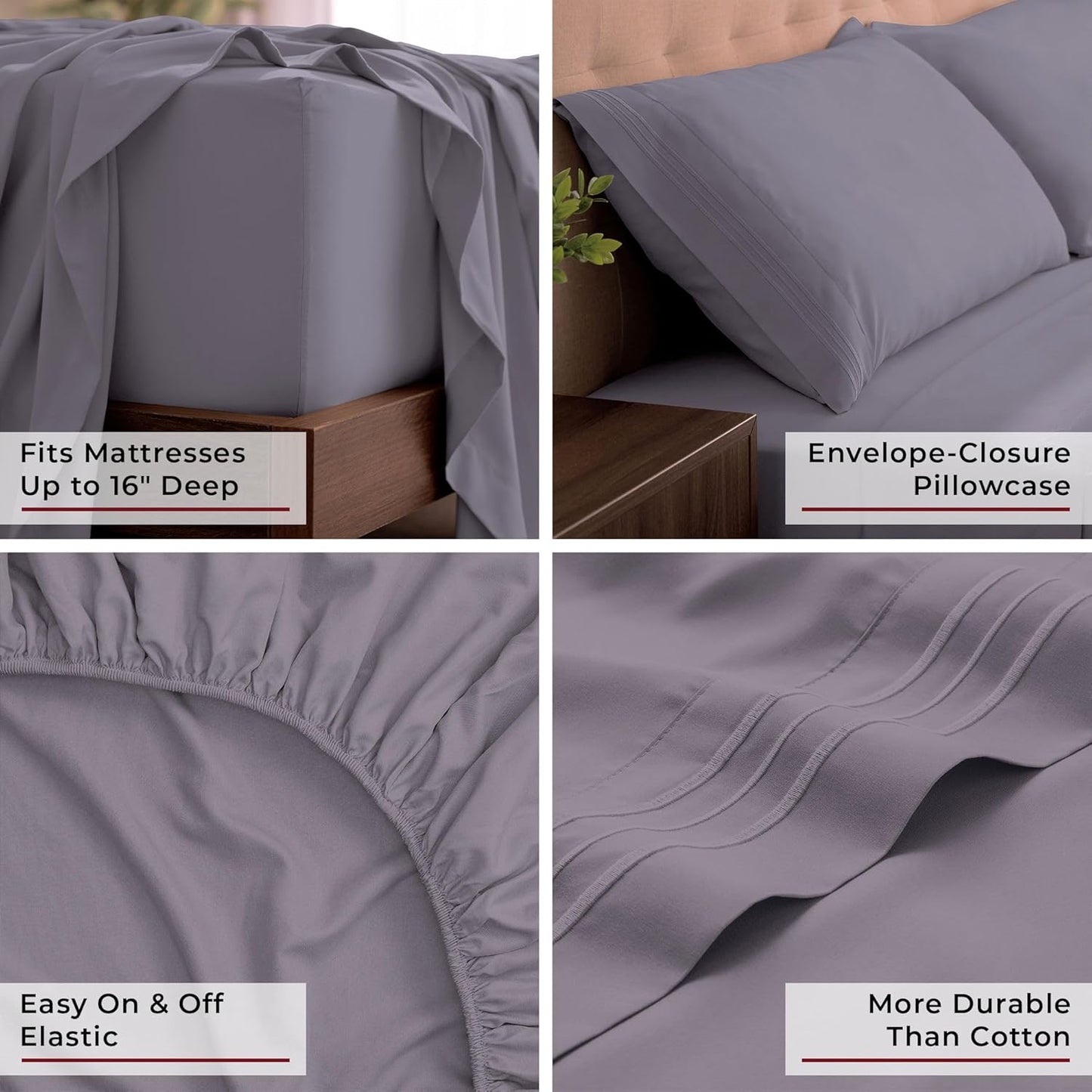 Mellanni King Sheets Set - 4 PC Hotel Luxury Bedding | Extra Soft, Cooling, Wrinkle-Resistant (Hazy Lilac)