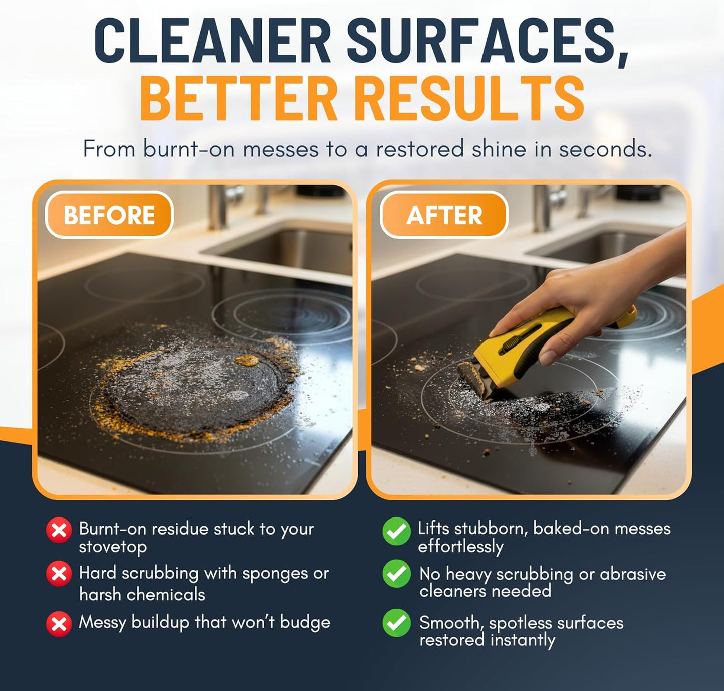 Oven Scraper Tool - Non-Scratch Glass & Hob Scraper with 15 Extra Blades | Kitchen & Window Cleaning