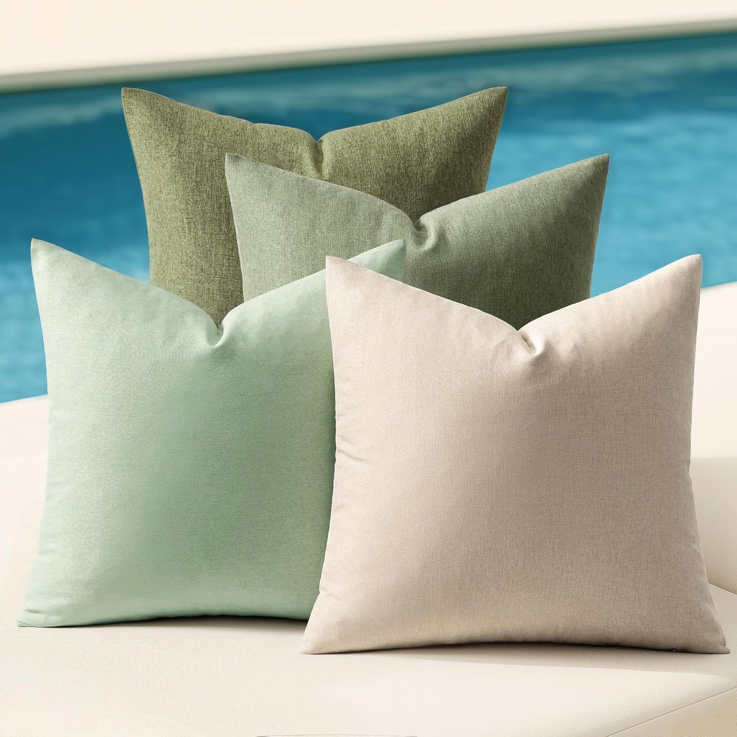 MIULEE Decorative Throw Pillow Covers - Waterproof Linen Cushion Cases for Outdoor & Indoor | 18x18 Inch Light Green (Pack of 4)