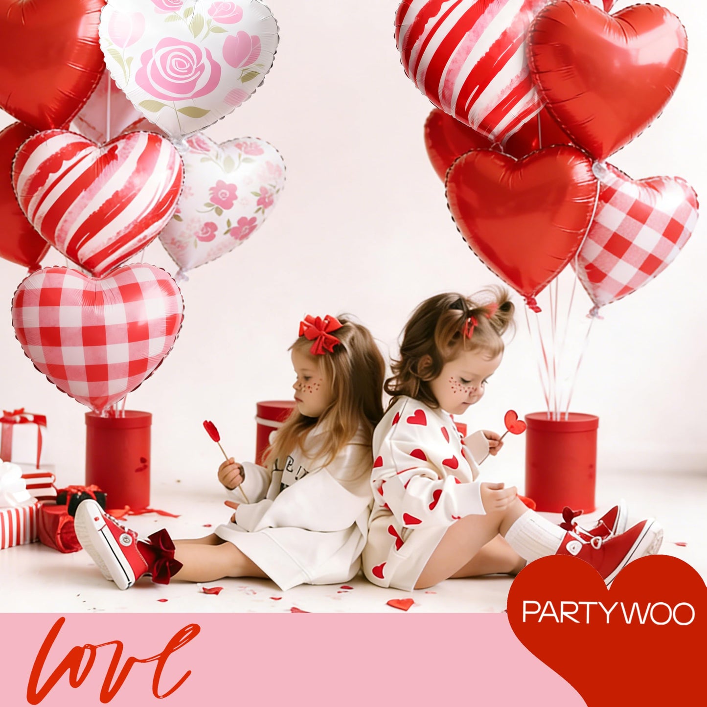 PartyWoo Valentine's Balloons 15pcs 18 Inch Pink Red and White Foil Heart Balloons Set for Romantic Valentine's Day Galentine's Day Wedding Anniversary Engagement Bridal Shower Party Decorations
