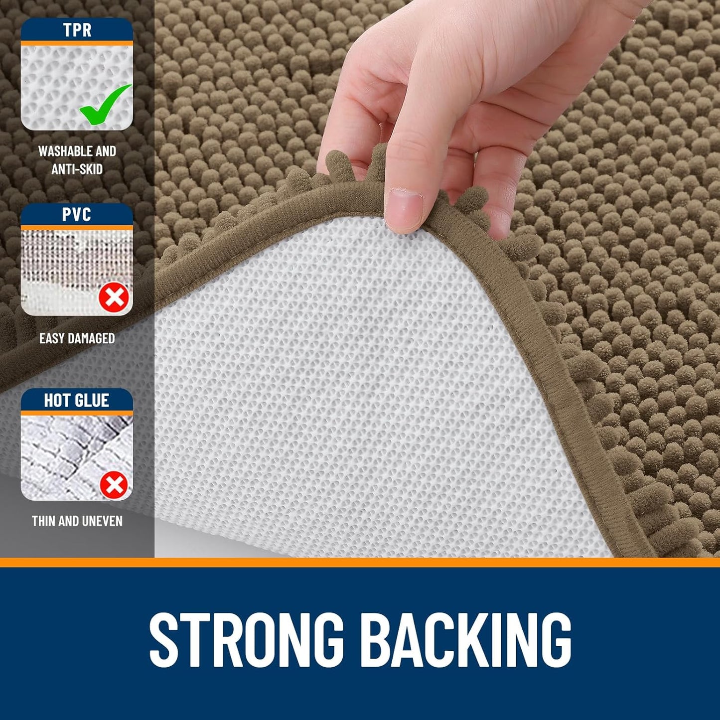 OLANLY Small Bathroom Rugs - Extra Soft Chenille Bath Mats | Quick Dry, Machine Washable, Tan 24x16