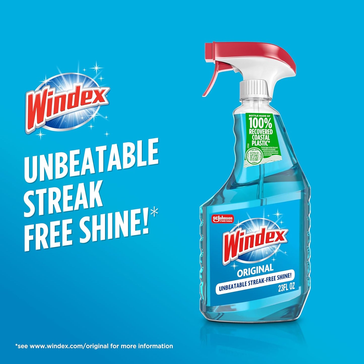 Windex Glass Cleaner Spray - Eco-Friendly 100% Recycled Plastic | Original Blue Scent, 23 Fl Oz (Pack of 2)