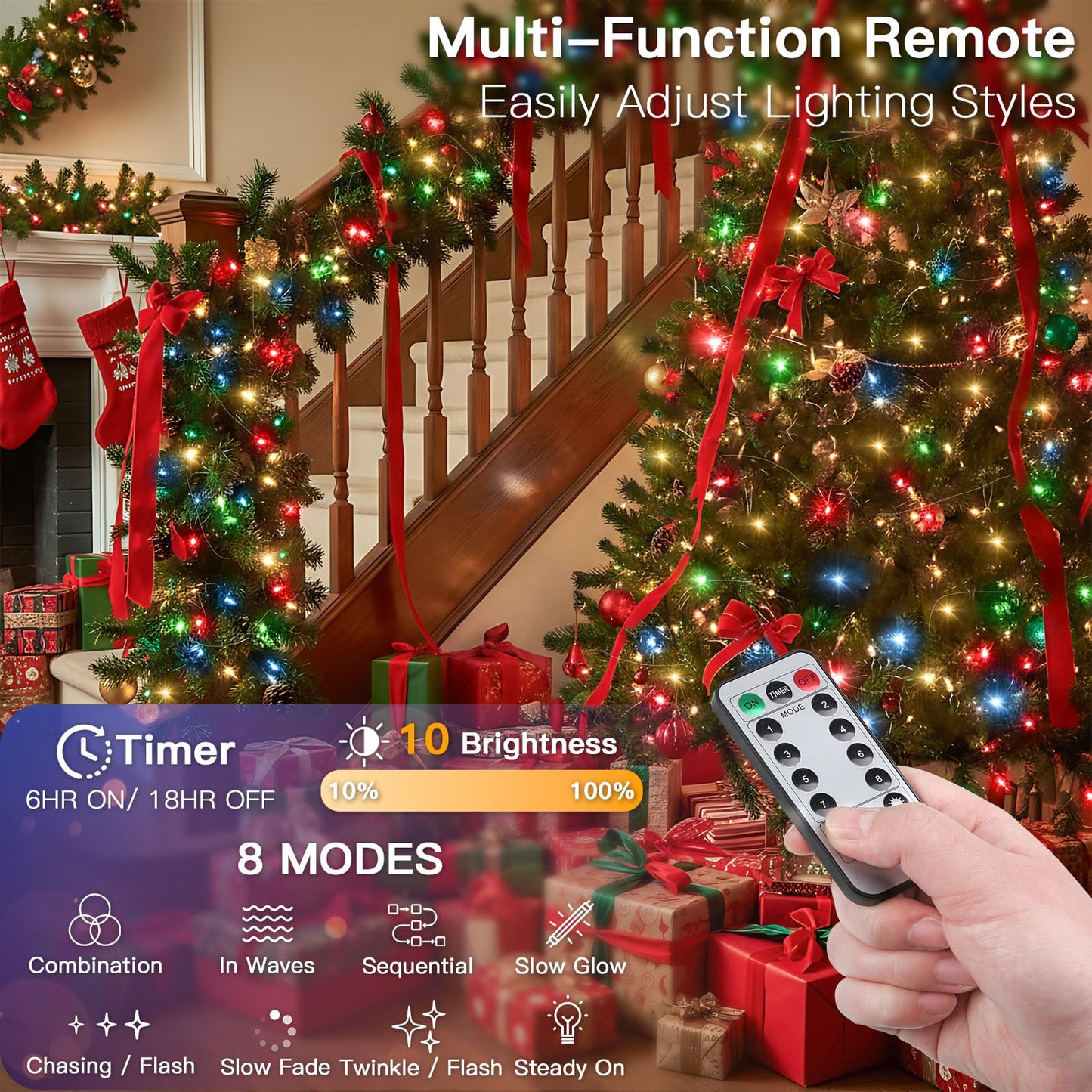 suddus 33ft 100 LED Outdoor String Lights, Multi Color Fairy Lights Battery Operated with Remote, Led Twinkle Lights for Bedroom, Backyard, Wedding, Tree, Mason Jar, Wall, Centerpiece, Christmas
