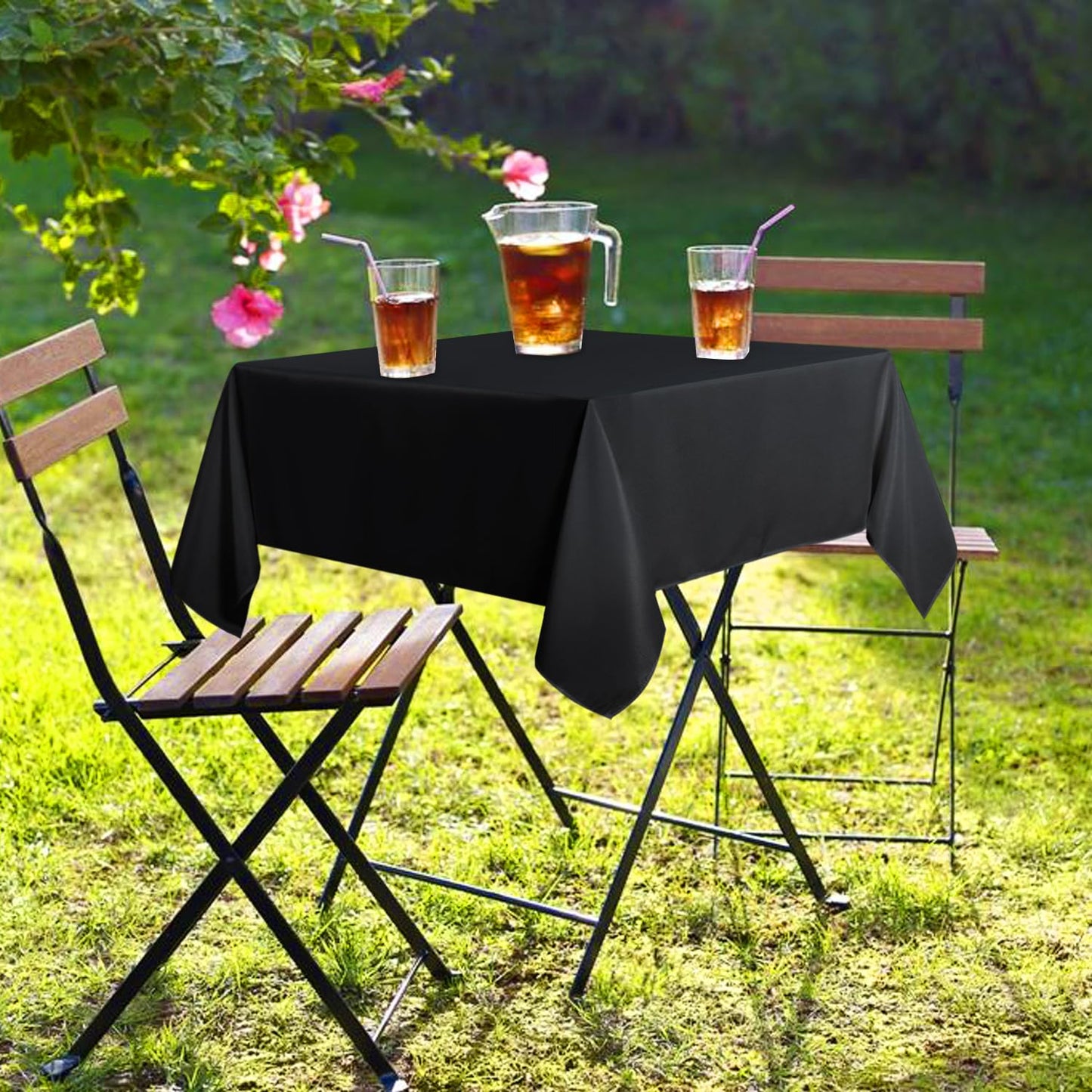 sancua Small Square Tablecloth 36 x 36 Inch Black, Stain and Wrinkle Resistant Washable Polyester Table Cloth for Dining Buffet Party Decorative Fabric Table Cover for Nightstand End Bedside Tables