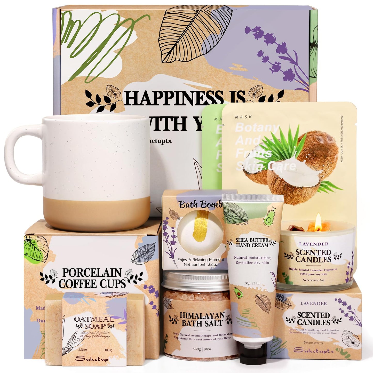 Gifts for Women, Birthday Gift for Women Spa Gifts Self Care Baskets Christmas Gift Relaxing Bath Set with Coffee Cups Latte Mug for Mom Sister Wife Friendship