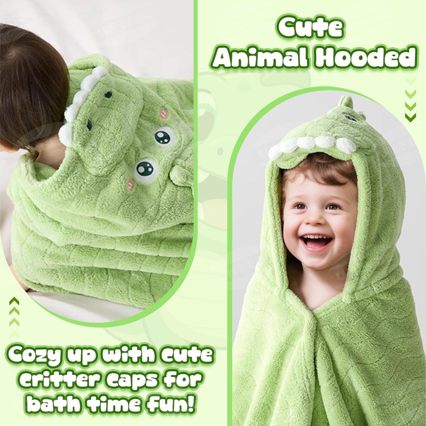 UNEEDE 2Pack Bath Hooded Towel for Kids Green and Blue,Extra Soft and Fast Drying Poncho for Toddlers,Kids Beach Hooded Towel Polyester Size 31 x 47 in,Machine Washable Poncho for Bath Beach Pool