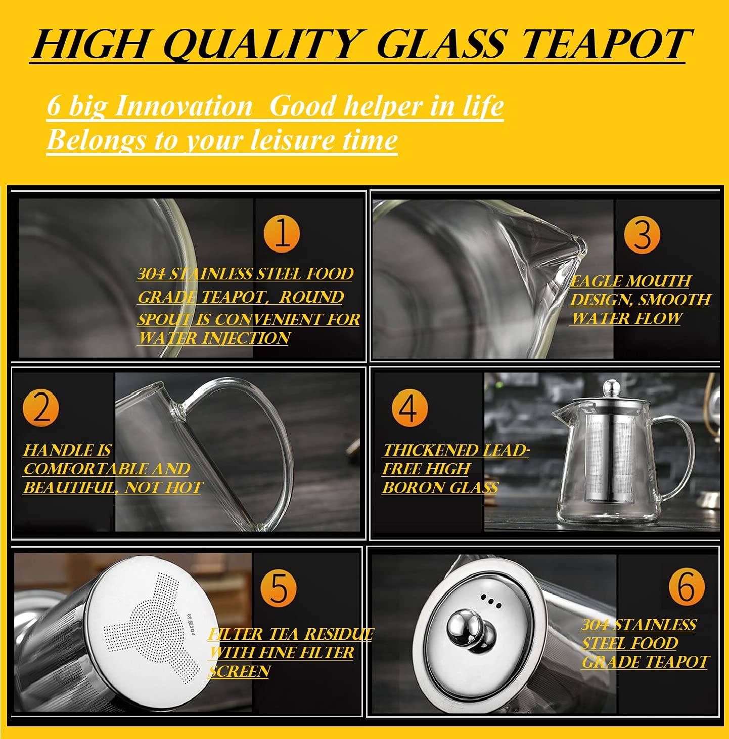 Mini Size Glass Teapot Tea Kettle-with Stainless Steel Removable Infuser for Blooming Tea & Loose Leaf Tea, Microwave & Stovetop Safe, 550ML/19.3oz (S-550)