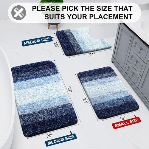 Arotive Microfiber Bath Rug - Soft, Absorbent & Non-Slip | Machine Washable, 24x16, Blue