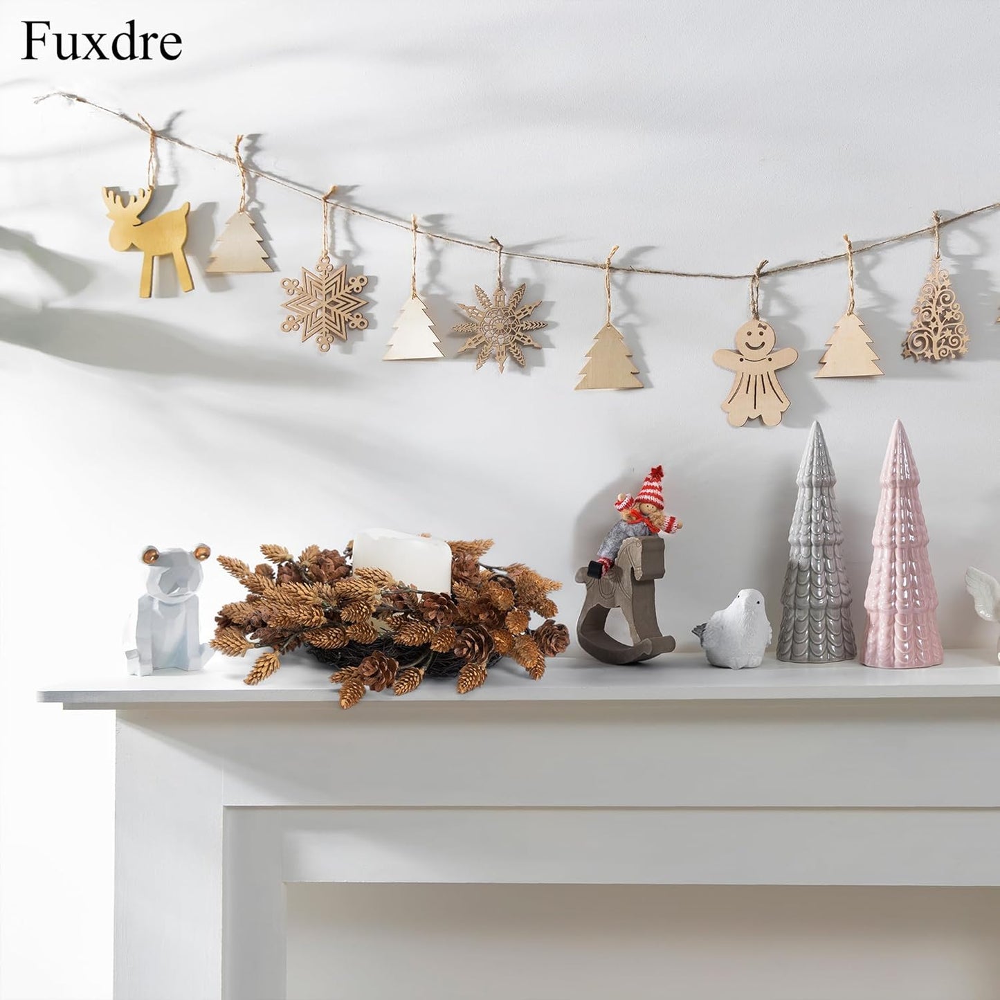 Skiennix Christmas Candle Rings - 10 Inch Wreath with Artificial Brown Pinecones | Indoor Decor for Home Centerpieces