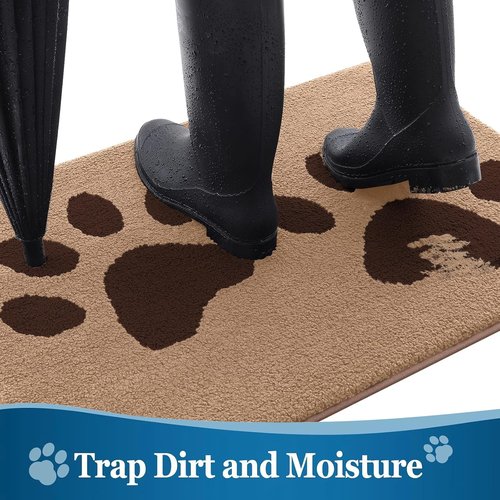 Buganda Dog Door Mat - Absorbent Dirt Trapper for Muddy Paws | Washable Non-Slip Indoor Doormat (47x32 Inches, Beige)