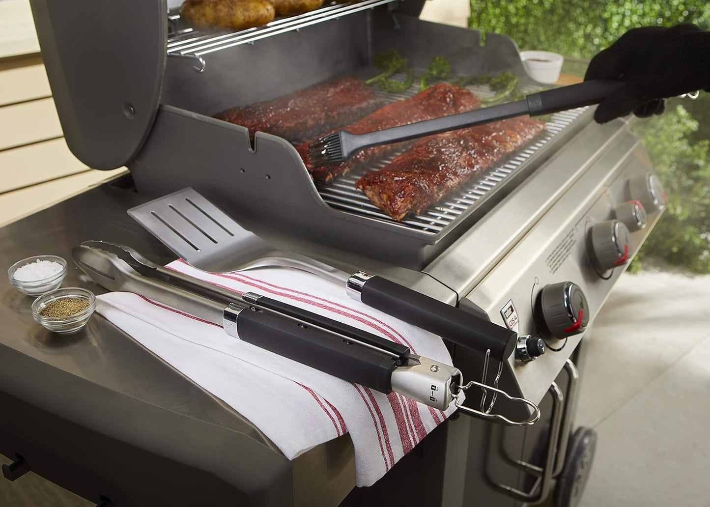 Weber Precision Grilling Tool Set - Stainless Steel Tongs, Spatula & Silicone Brush | Non-Slip Handles