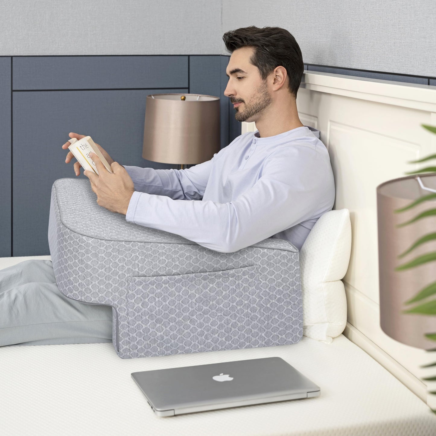 Comfyt Reading Pillow with Foam, Large Lap Desk Pillow with Pocket Arm Rest Pillow can Reading Working in Bed Floor Sofa Back Support for Sitting Up in Bed with Washable Cover