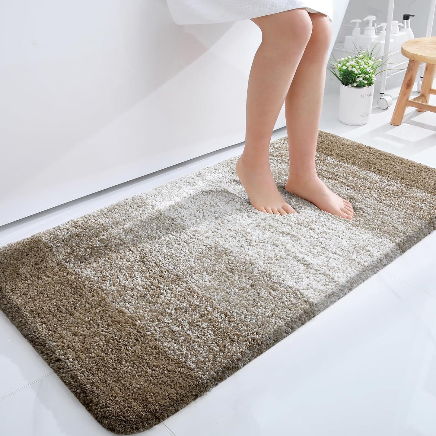 OLANLY Bathroom Runner Rug - Extra Soft Absorbent Microfiber Mat 44x24 | Quick Dry, Rubber Backing, Coffee Color