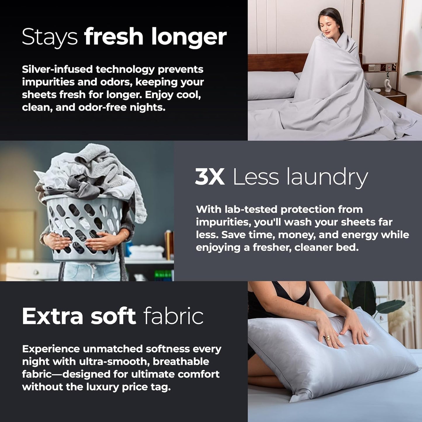 Silvery Silver Infused Bed Sheets Set - Ultra-Soft, Temperature-Regulating Fabric | Self-Cleaning Technology™ for Fresh Sleep