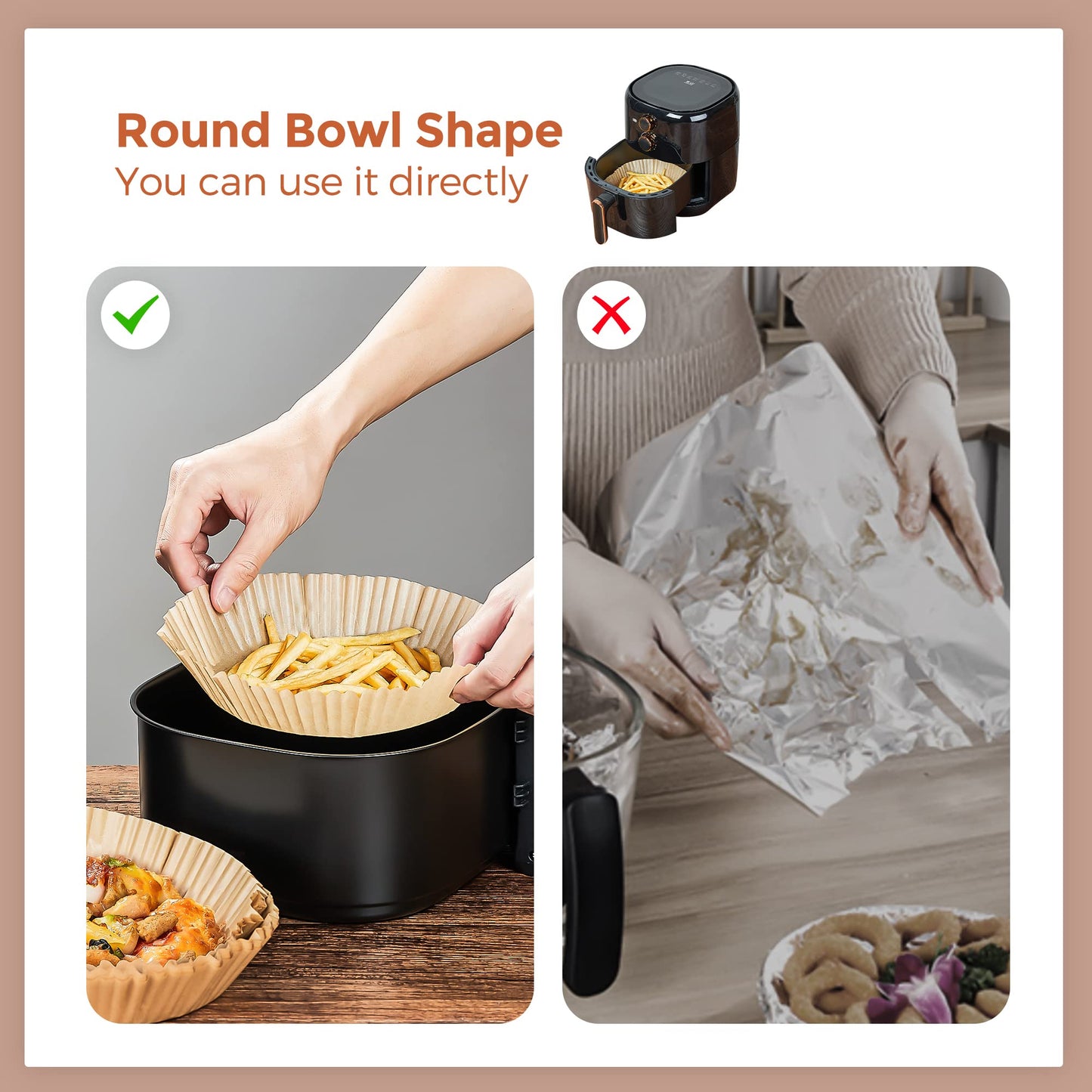 Air Fryer Disposable Paper Liner-300PCS Reusable Liners, Round Parchment Paper, Non-Stick Food Grade Sheets for Fryer, Baking, Cooking 7.9Inch