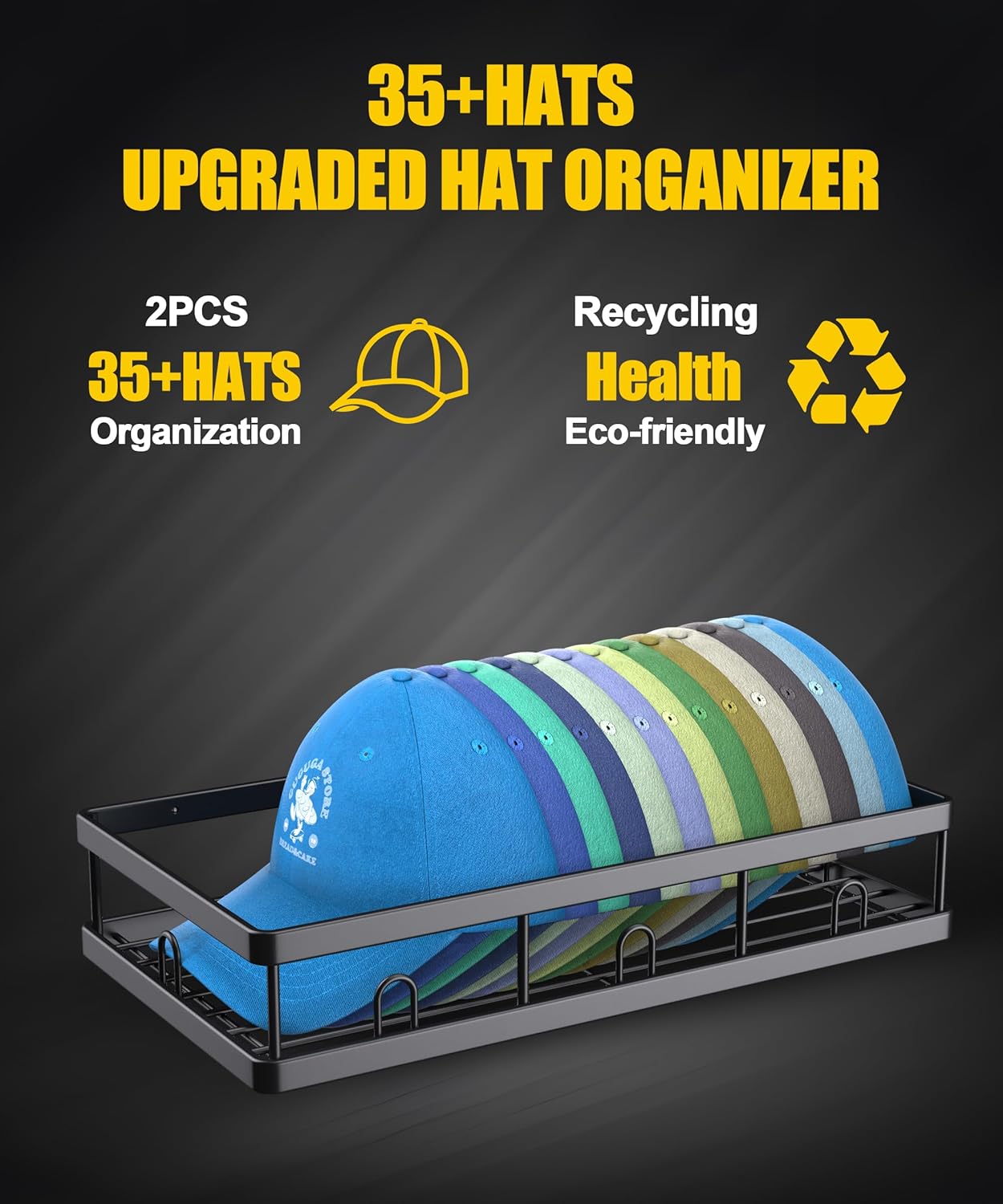 Metal Hat Rack by [Brand Name] - Sturdy Wall Organizer for Up to 40 Baseball Caps | Black