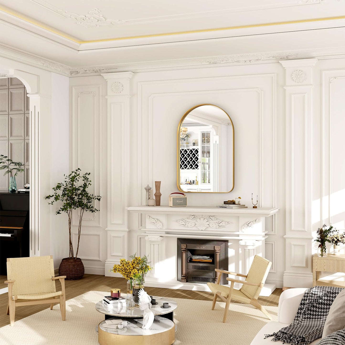 GLSLAND 24”x36“ Gold Arched Bathroom Mirror - Aluminum Alloy Framed Mirrors for Wall- Arch Wall Mirror, Brush Gold Bathroom Mirror for Bedroom