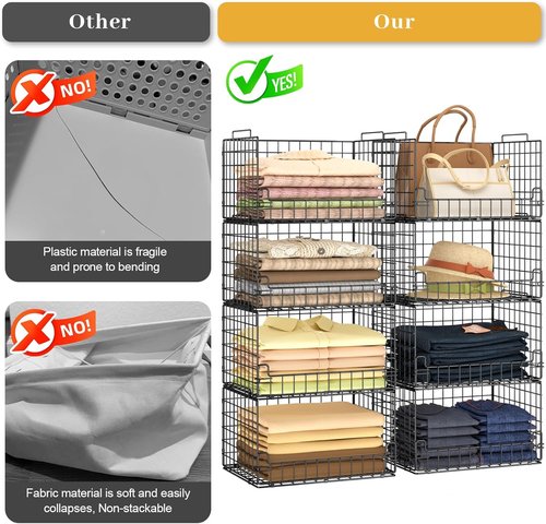 4-Tier Closet Organizers by [Brand Name] - Sturdy Metal Storage Bins for Space-Saving Wardrobe | Black
