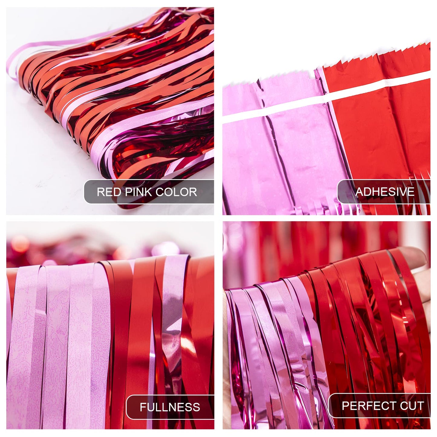 LOLStar 3 Pack Valentines Foil Fringe Curtains Valentine's Day Party Decorations 3.3X6.6 ft Red Pink Tinsel Metallic Photo Booth Props Backdrop Streamers for Valentine's Day Decor Birthday Wedding