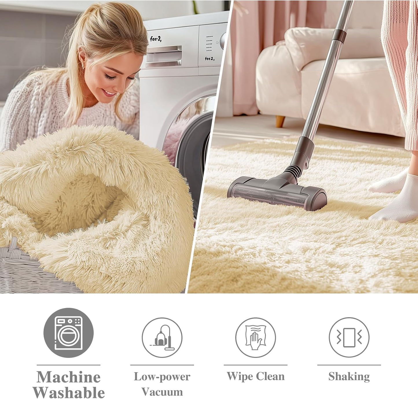 OLANLY Cream Round Area Rug - Soft, Fluffy, Machine Washable 6 ft Circle Carpet for Bedroom & Living Room