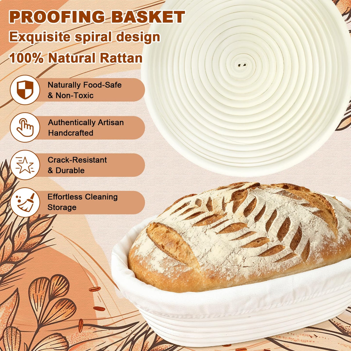 Sourdough Starter Kit,Sourdough Bread Baking Supplies, 9" Round and 10" Oval Banneton Bread Proofing Basket Set with Glass Sourdough Starter Jar, Sourdough Bread Making Tools Gifts for Women Wife Mom