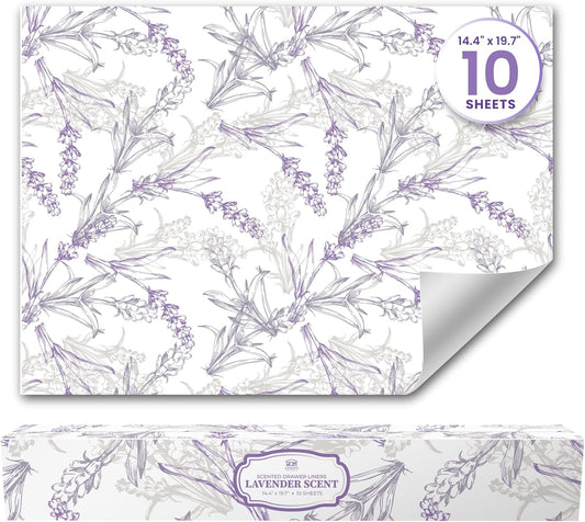 Linda's Essentials Lavender Scented Drawer Liners - 10 Large Non-Adhesive Sheets (19.7" x 14.4") for Dresser & Closet