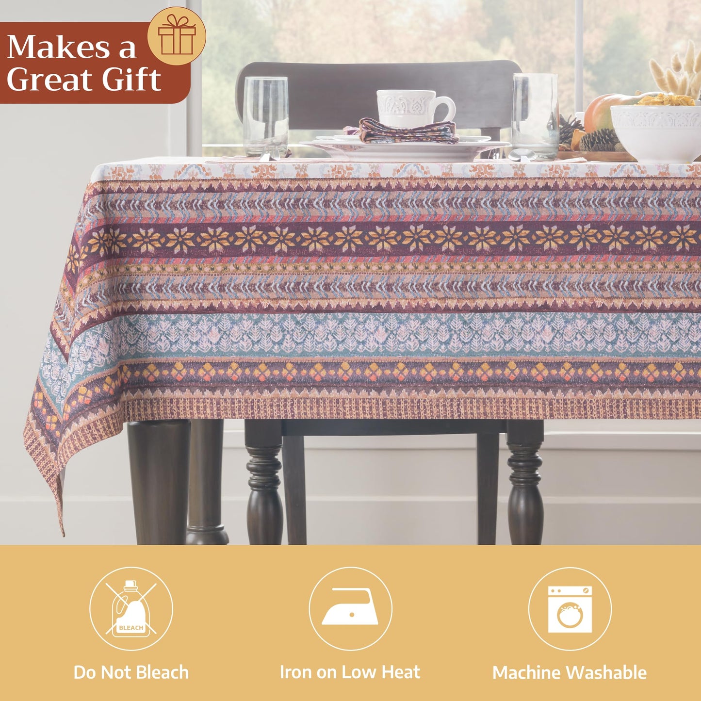 Maison d' Hermine Table Cloth Square Table 100% Cotton 60 x 60 Inches Fall Tablecloth Reusable Everyday Use for Thanksgiving Christmas Decorations Dining Farmhouse Party (Fair Isle)