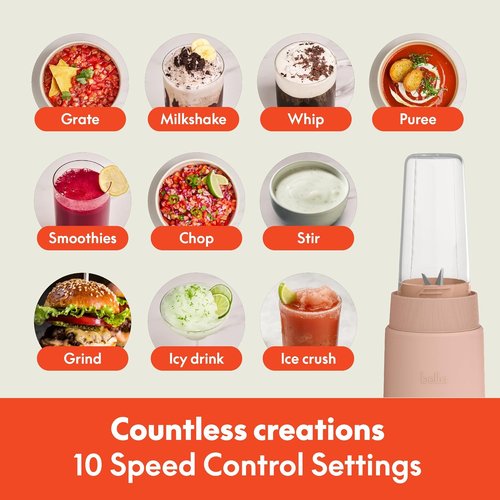 Bella Portable Rocket Blender - 6 Pcs Juicer & Smoothie Maker | BPA-Free, 240W Motor, Stainless Steel Blade, Blossom Color