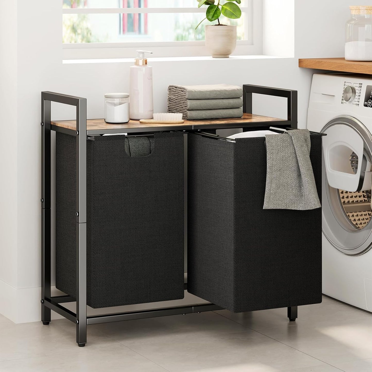 Kitstorack Laundry Basket Organizer - Hamper with Shelf & 2 Removable Bags | 2 x 11.8 Gallons (44.5L)