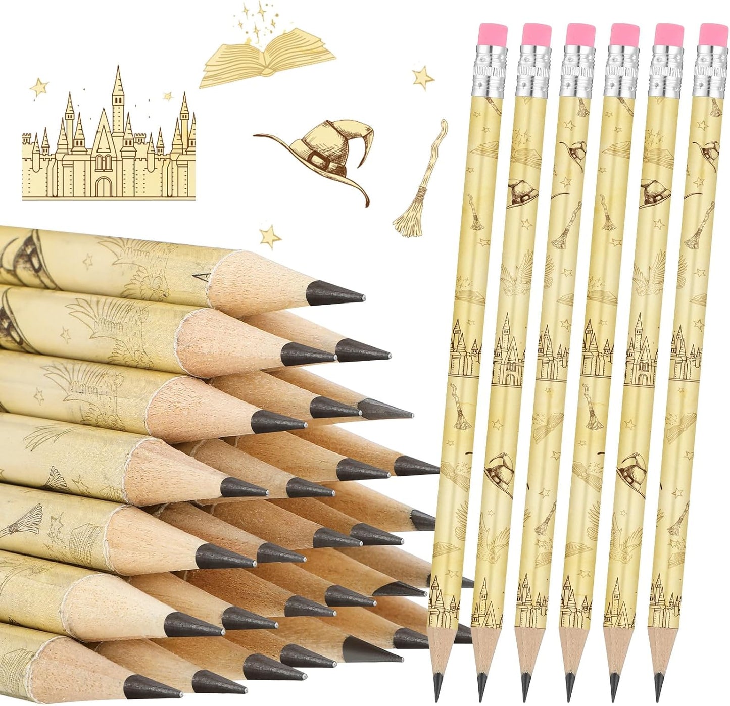 Tenceur Wizard Party Favors - 100 Magical Castle Pencils with Eraser Heads | Perfect for Kids' Birthday Goodie Bags