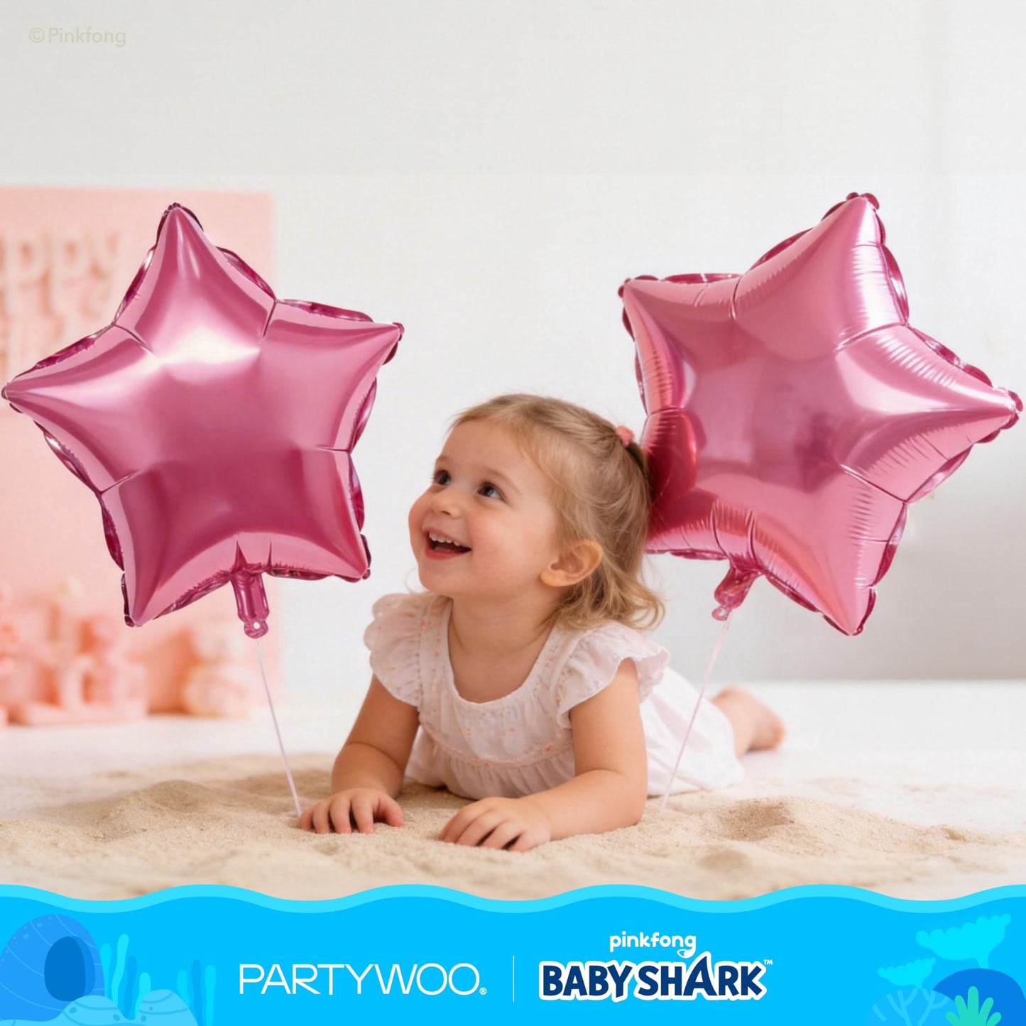 PartyWoo Baby Shark Pink Foil Number 3 Balloon 5pcs 40 18 Inch Pink Round Star Mylar Helium Birthday Balloons for Boys and Girls Baby Shark Under the Sea Ocean Kids Third Birthday Party Decorations