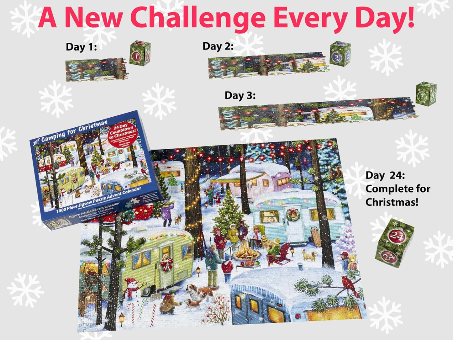 Vermont Christmas Company Jigsaw Puzzle Advent Calendar - 1000 Pieces Camping Theme for Family Fun