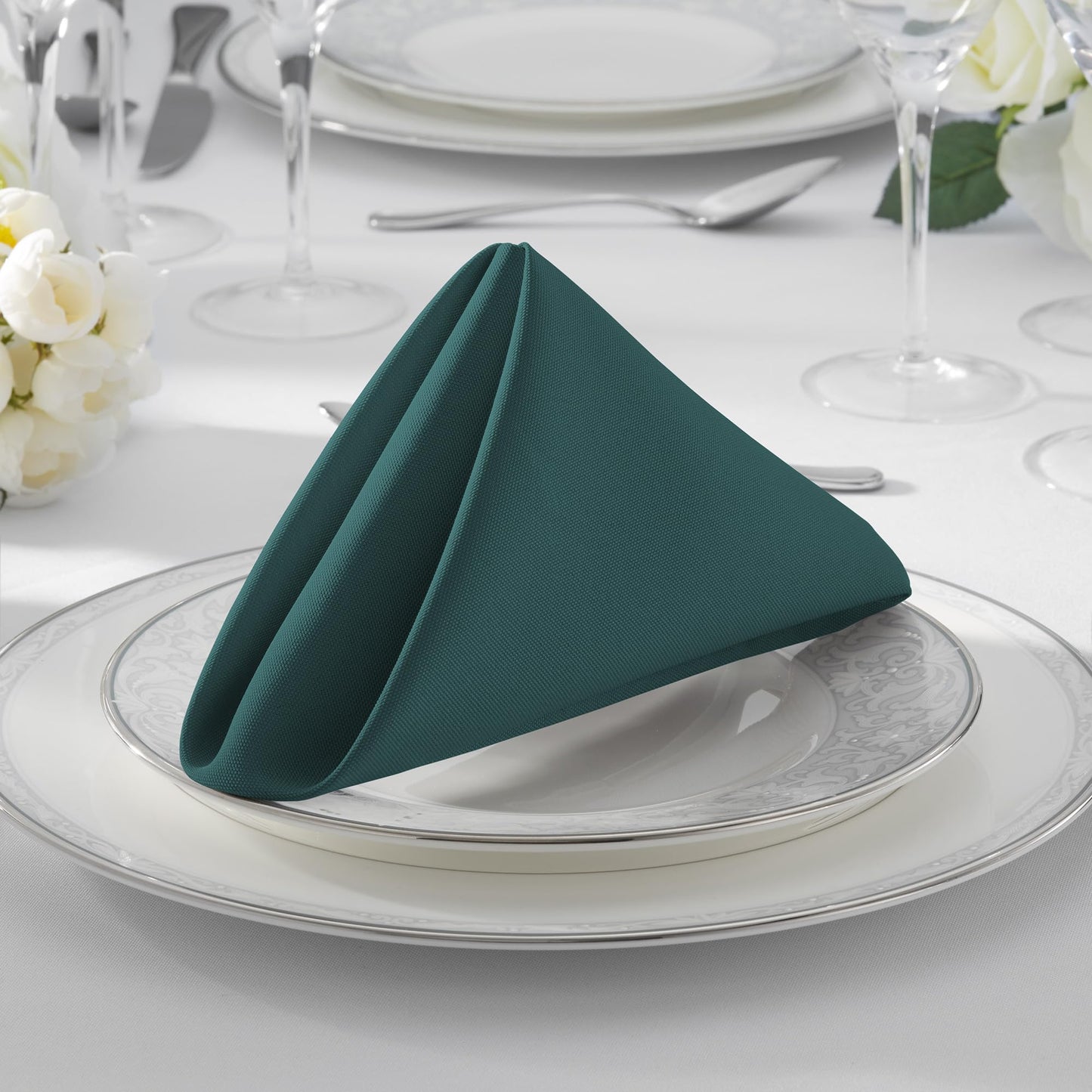 Lann's Linens Set of 12 Cloth Dinner Napkins, 20-inch Polyester Napkins, Washable and Reusable Fabric for Wedding, Hotel, Restaurant - Hunter Green