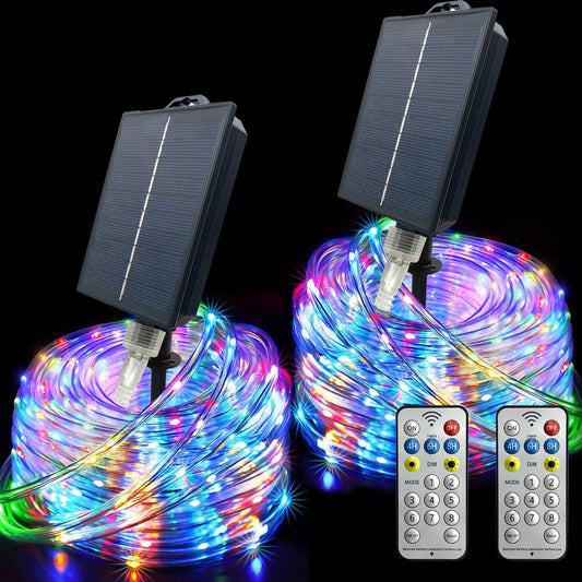GLPE Solar String Lights Outdoor, 132Ft(66Ftx2 Pack) 400LED Rope Lights Waterproof, Color Changing LED Fairy Lights Solar Powered,Tube Lights with Remote for Christmas,Garden,Swimming Pool,Trampoline