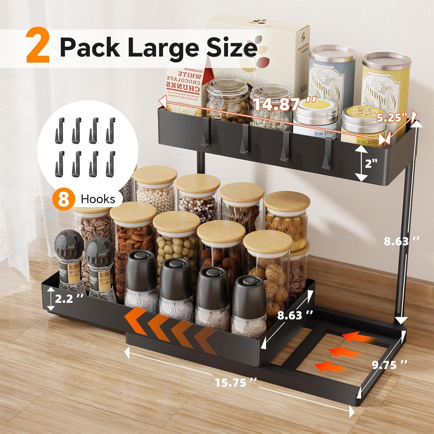 Simple Trending Under Sink Organizer - 2-Tier Sliding Storage Cabinet for Kitchen & Bathroom | Black