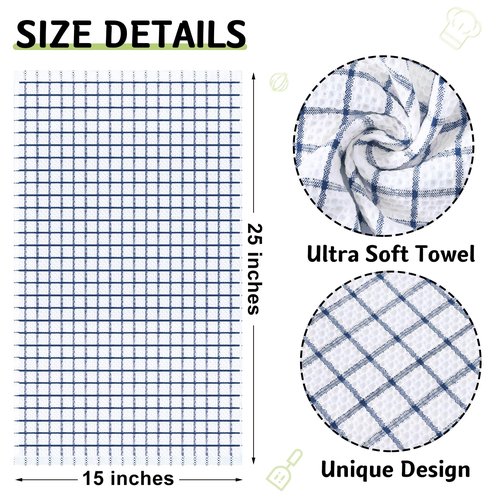 Homaxy 100% Cotton Kitchen Towels 6 Pack-15 X 25 Inches, Check Design Waffle Weave Hand Tea Towels, Super Soft and Absorbent Dish Towel for Drying Dishes, Navy Blue