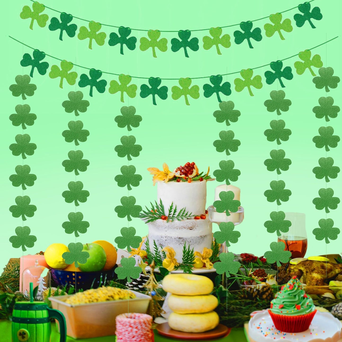 St Patricks Day Decorations St. Patricks Day Decor NO DIY 8Pcs Shamrock Clover Garland Hanging Felt Glitter Paper Lucky Banner for Home Mantel Office Irish Day Party Supplies