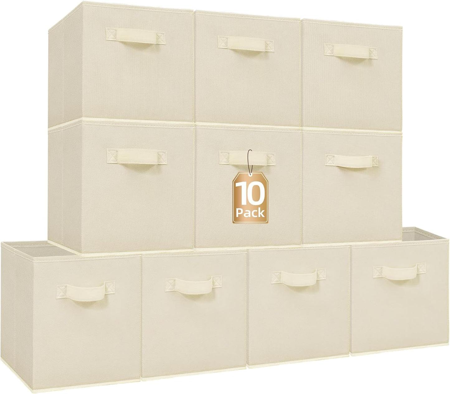 Storage Maniac Storage Cubes - 11-Inch Collapsible Bins with Handles | 10-Pack Beige Fabric Organizers