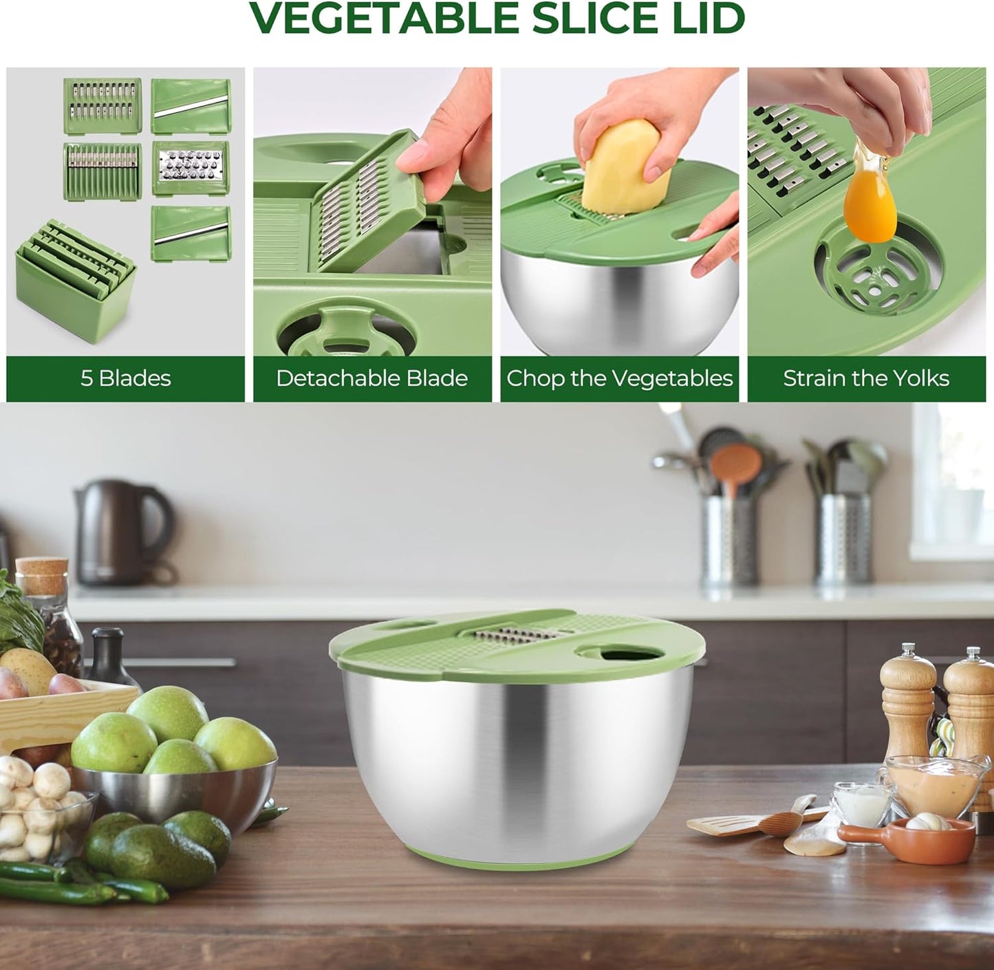 SUSTEAS Stainless Steel Salad Spinner - Large 4.25Qt Bowl for Efficient Vegetable Washing & Salad Prep