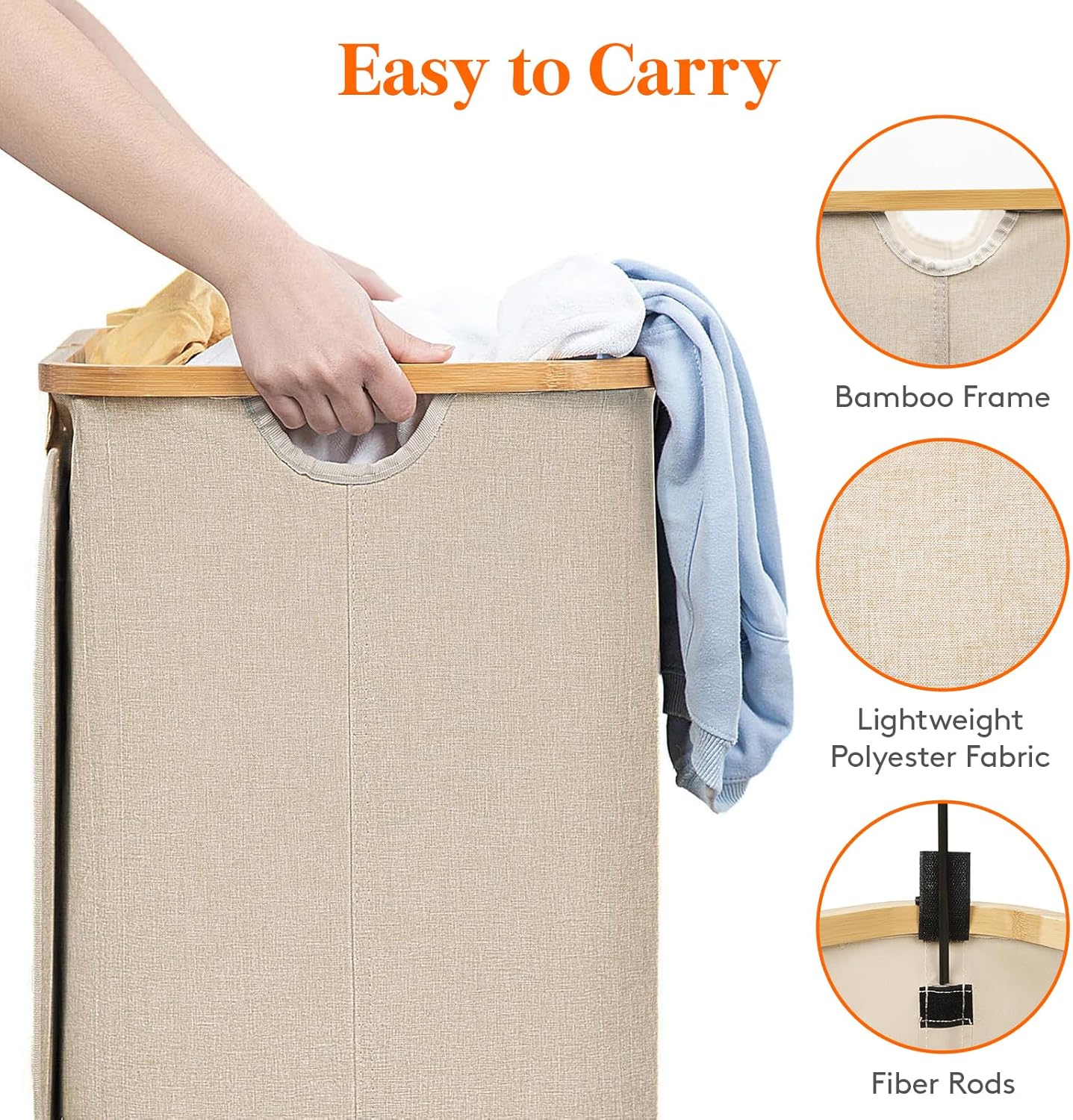 Lifewit 150L Laundry Basket - Foldable Hamper with Lid & Bamboo Handles | Beige, Large Size