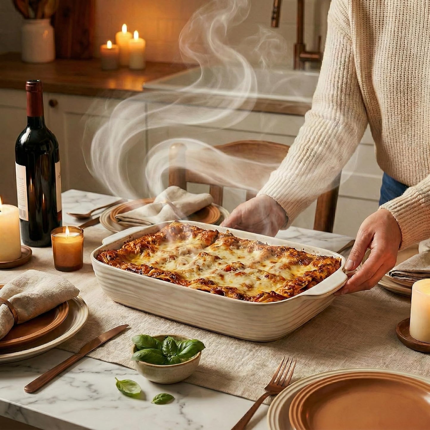 Regine Switzerland Baking Dish Set - Ceramic Casserole Dishes for Oven | 3 Rectangular Sizes in Arctic White