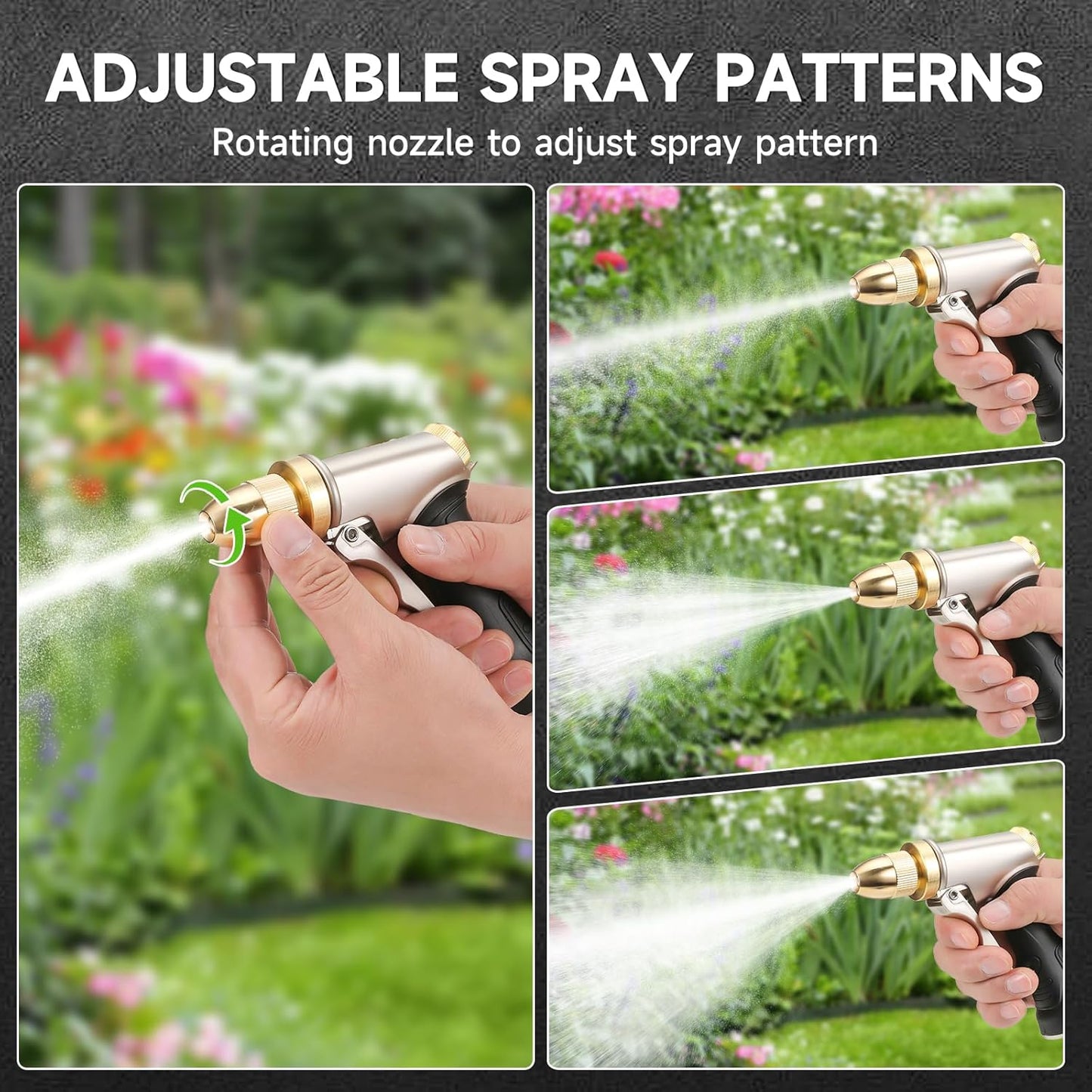 Skiennix Garden Hose Nozzle - Upgraded Heavy Duty Metal Spray Nozzle with Adjustable Patterns | 2-Pack for Watering and Car Washing