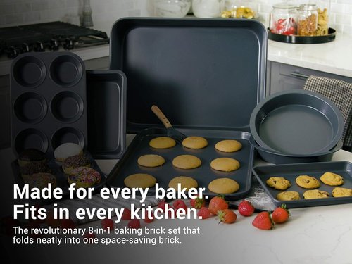 Elbee Home Nonstick Baking Set - 8-Piece Aluminized Steel with Deep Roasting Pan & Cookie Sheet | PFOA & PFOS Free