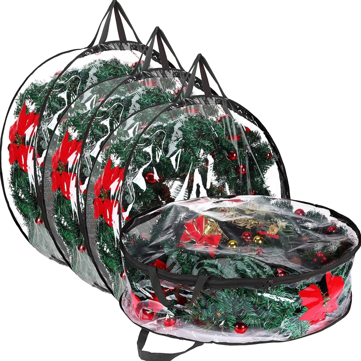Shappy Christmas Wreath Storage Bag - 24 Inch Clear Container with Dual Zippers & Reinforced Handles | Black