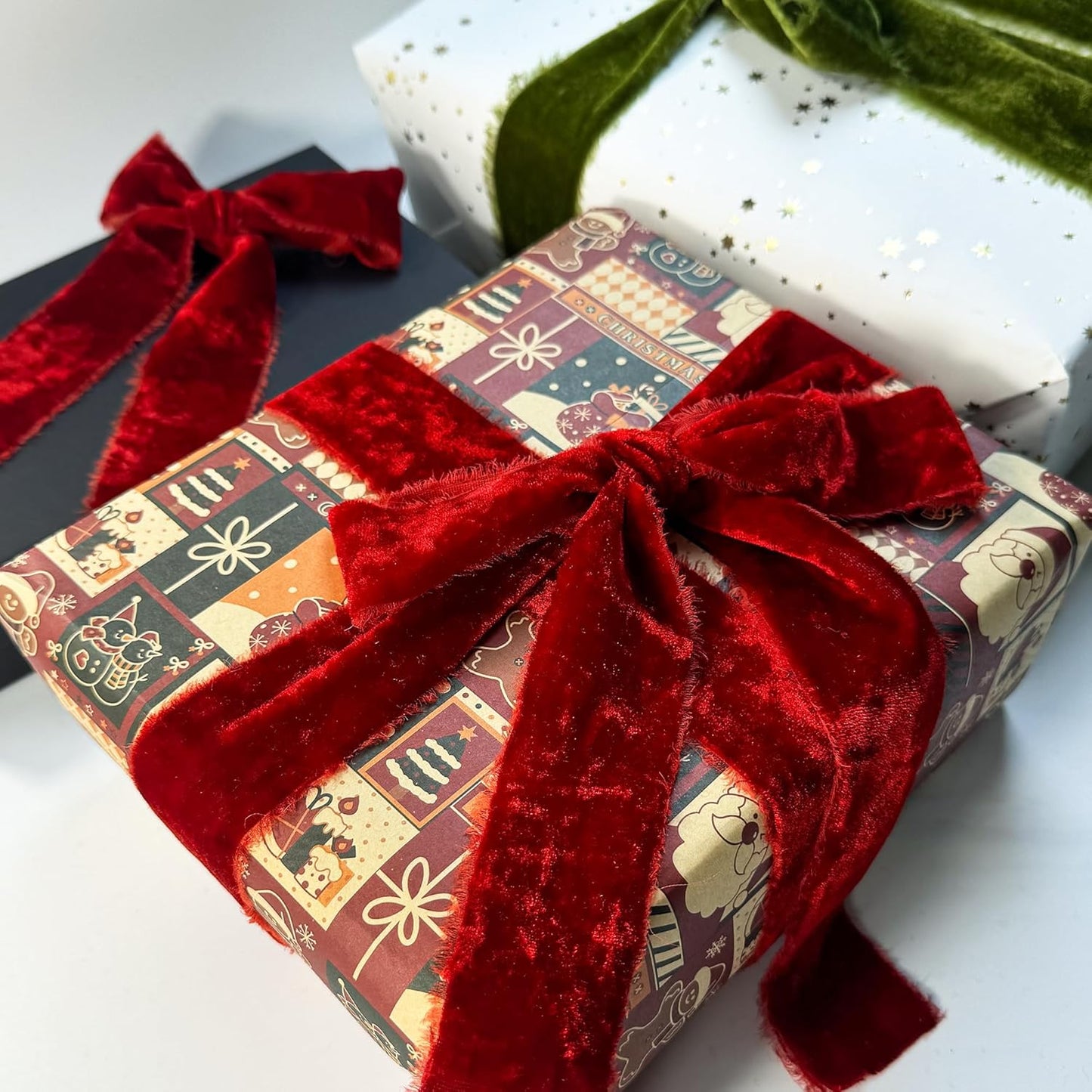 Red Velvet Ribbon - Handmade Silk Fabric, 1.5 Inch x 5 Yards, Perfect for Gift Wrapping & Decorations